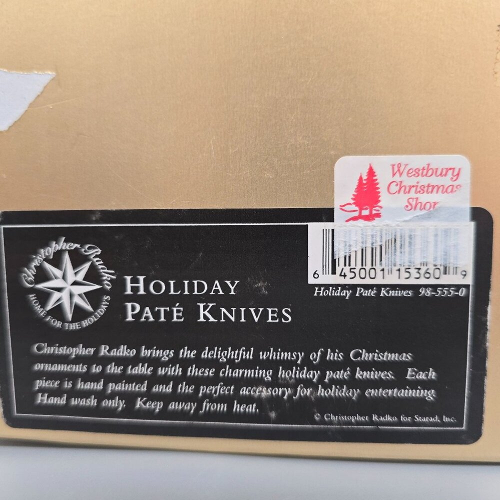 Christopher Radko Holiday Paté Knives Set 4 Cheese Spreaders Christmas Santa - Picture 2 of 10